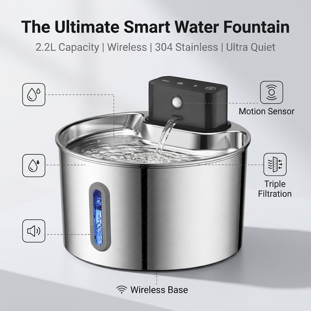Wireless Pet Water Fountain Battery - Wireless Charging Cat Water Fountain, Built-in