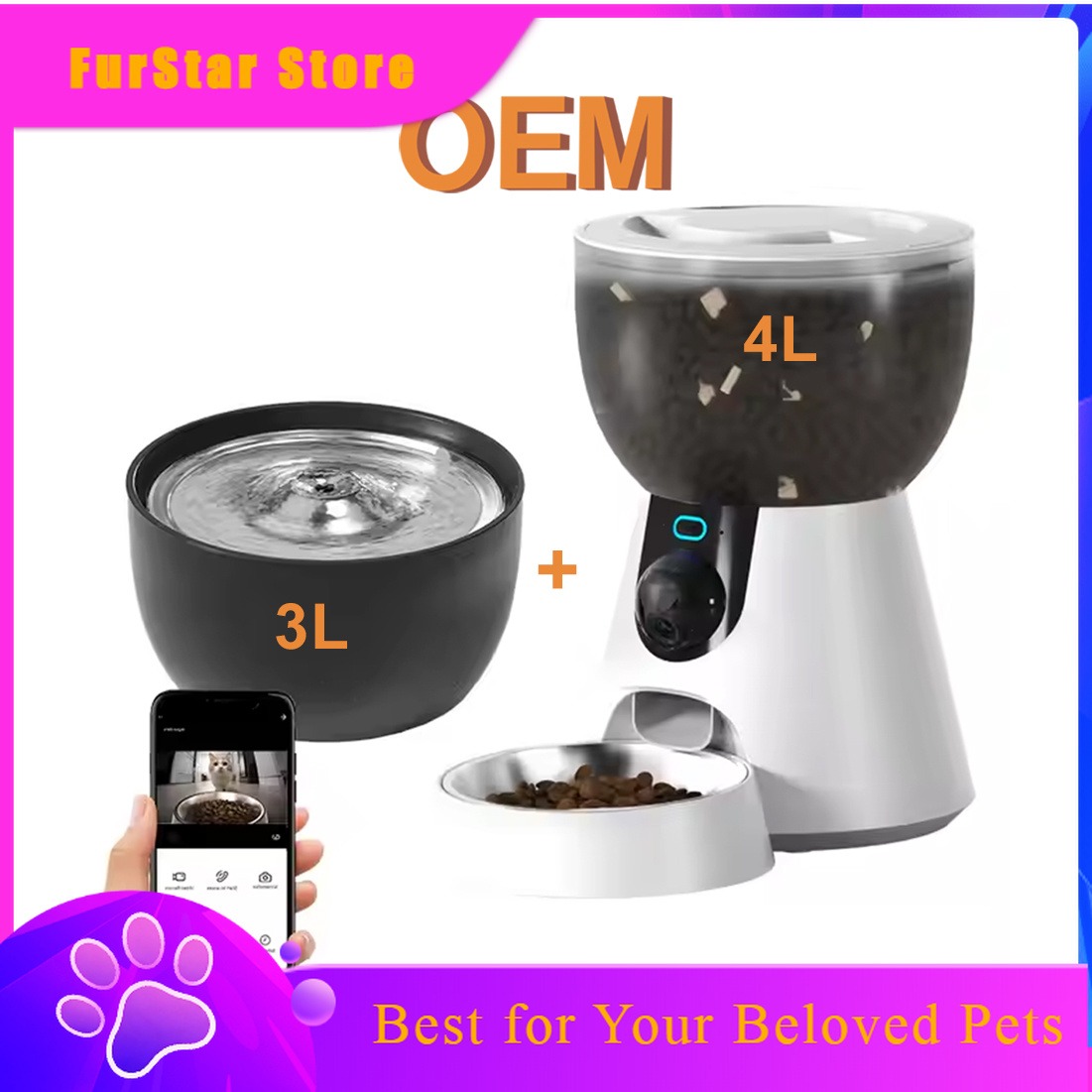 Smart Pet Water Fountain Wifi - FurStarAutomatic Pet Feeder 4L Large Capacity