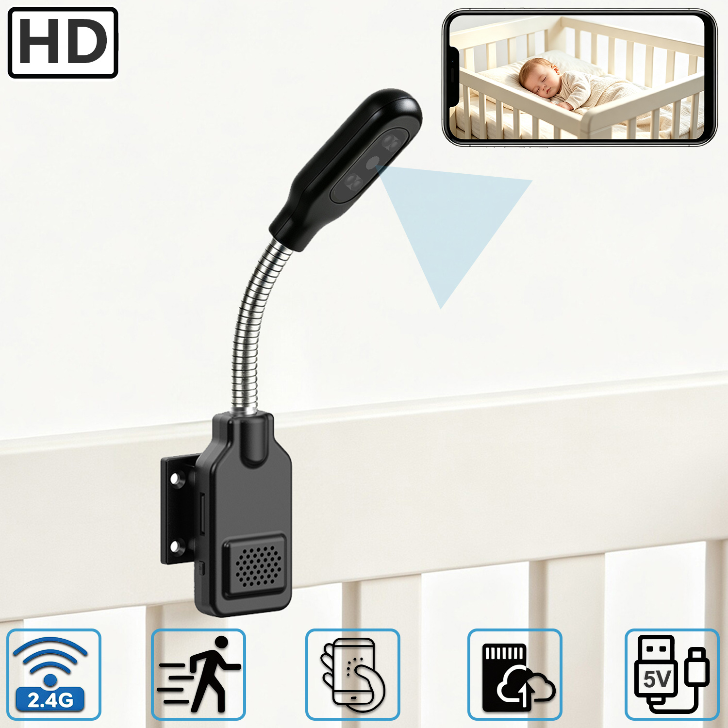 Smart Pet Feeder Camera Wifi - Flexible Gooseneck Baby Pet Monitor Camera,