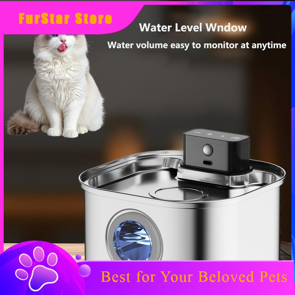 Wireless Pet Water Fountain Battery - FurStar3.2L Stainless Steel Automatic Wireless Pet