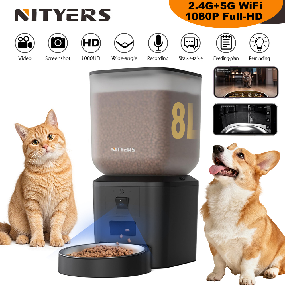 Smart Pet Feeder Camera Wifi - Nityers 8L Automatic Cat Feeder With