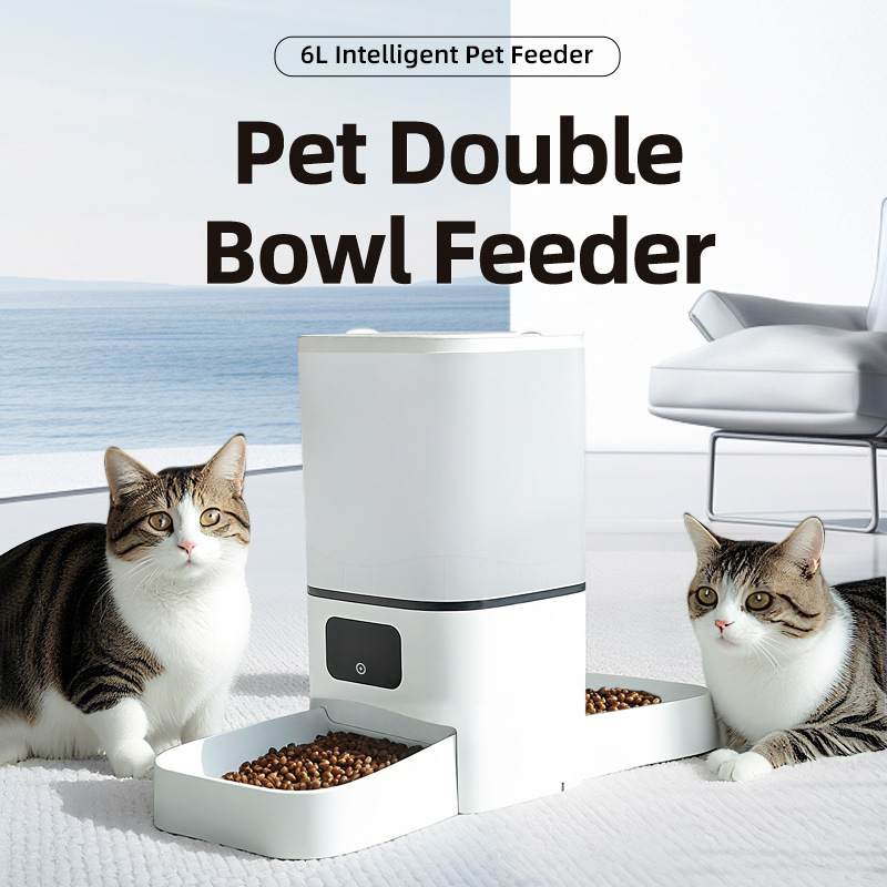 Automatic Cat Feeder 6L Timed - Smart Bluetooth Automatic Pet Feeder Double