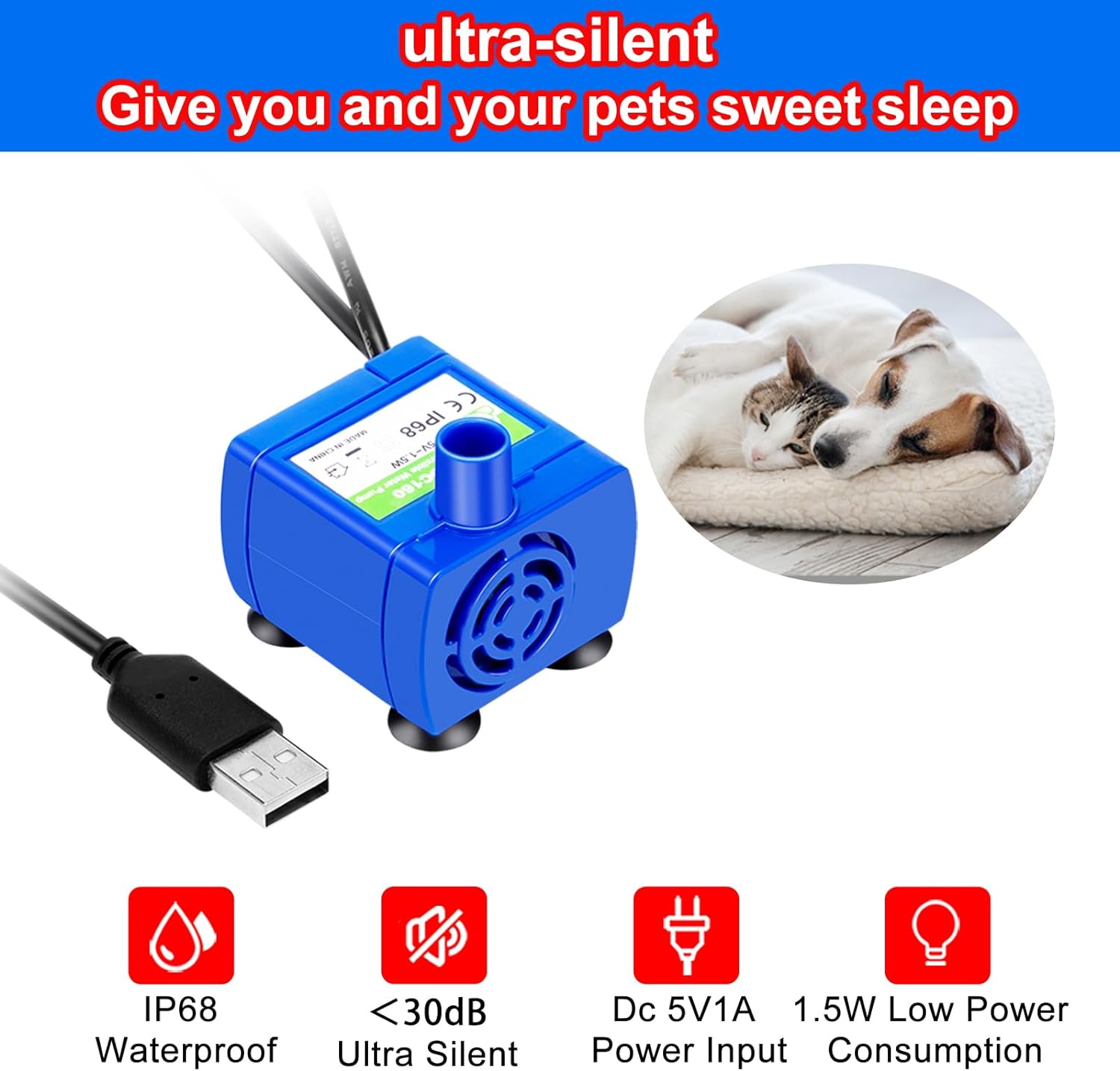 Water Pump LED Light Pet Cat W - đánh giá và giá Pet Water Fountain Pump Replacement