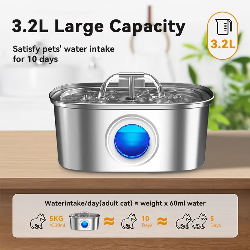 For 304 Stainless Steel 3.2L A - đánh giá và giá Pet Water Fountain Stainless Steel