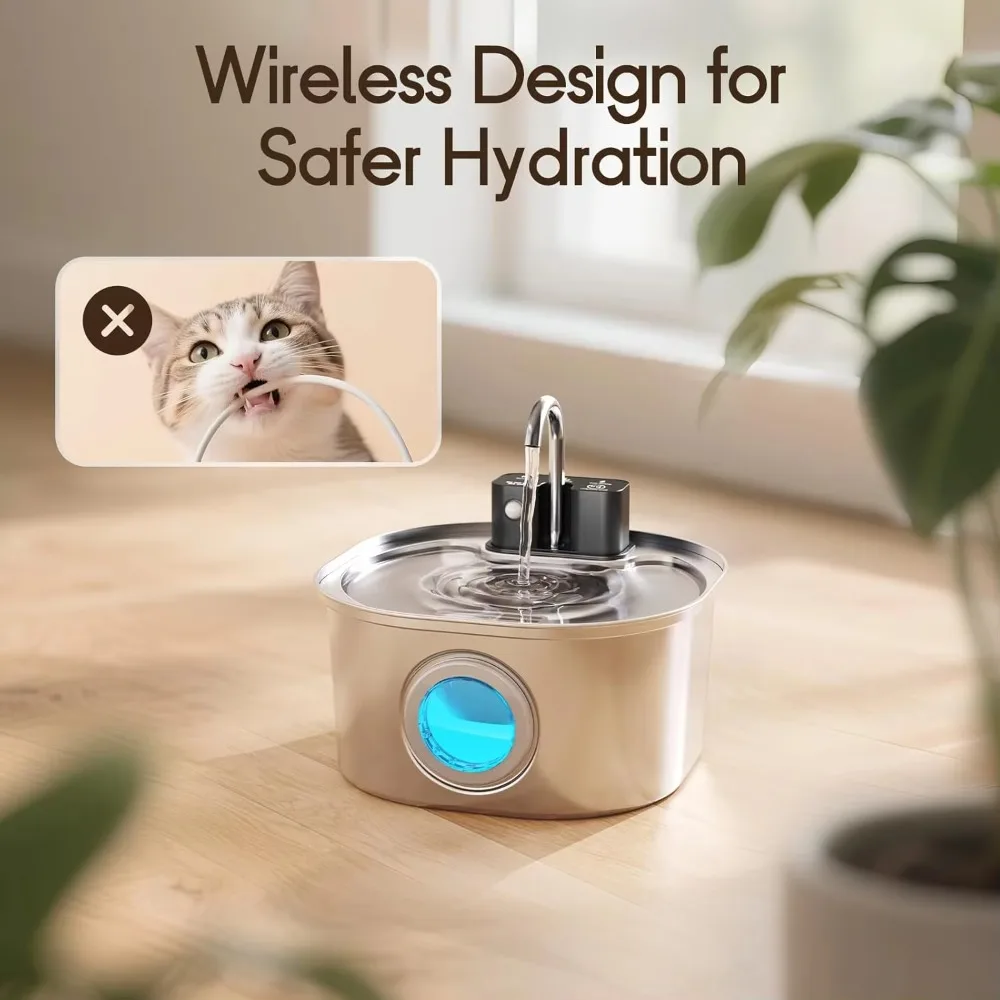 3L Stainless Steel Wireless Re - đánh giá và giá Wireless Pet Water Fountain Battery